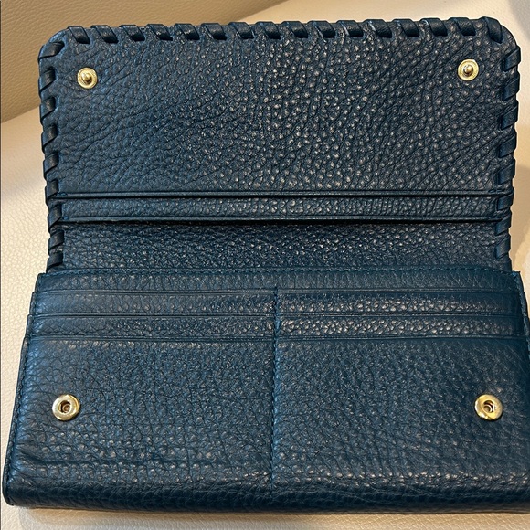 Tory Burch Marion Whipstitch Continental Teal Leather Wallet, NWOT - Picture 4 of 9